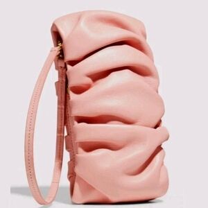 STAUD Ruched Bean Convertible Shoulder Clutch Bag Grapefruit Pink NEW